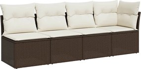 vidaXL 4 személyes barna polyrattan kerti kanapé párnával