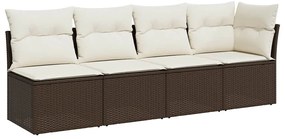 vidaXL 4 személyes barna polyrattan kerti kanapé párnával