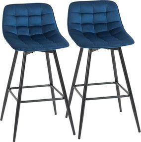 HOMCOM 2 darabos Magas Bárszék Szett Nordic Stílusban, Háttámlával és Lábbal, Bárszékek Velúr Hatású Anyaggal és Fémből, 45x47x88 cm, Kék | Aosom