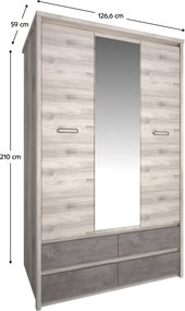 Szekrény tükörrel 3D4S, nairobi gesztenye/onix, JESI NEW