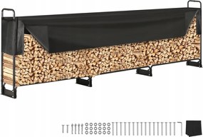 Kandalló tűzifa tartó állvány nagy fém kosár +ponyva 259x36cm