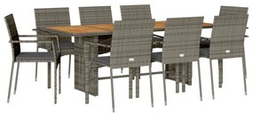 9 részes szürke polyrattan kerti étkezőgarnitúra párnával