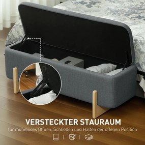 HOMCOM Puff tárolóval, pad habpárnával, vászonutánzat, 111 x 44 x 44,5 cm, sötétszürke