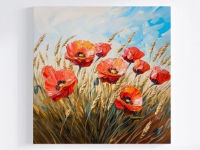 Vászonkép Canvas Olaj Mező Falu Gabona Virágok Piros Pipacs 40x40