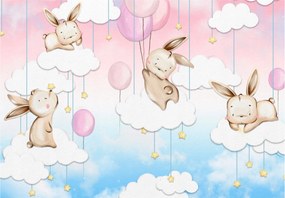 Fotótapéta Nyulak a felhőkben és pasztell lufik a szobába 350x250 +ragasztó