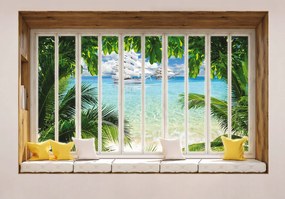 Flizelin fotótapéta Álom tengerpart ablak trópusok pihenés 200x140 +ragasztó
