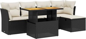 vidaXL 6 részes fekete polyrattan kerti ülőgarnitúra párnákkal