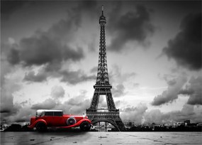 Kép - Az Eiffel-torony és a piros autó (70x50 cm)