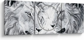 Kép - Rajzolt oroszlánfejek (órával) (90x30 cm)