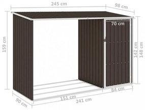 barna horganyzott acél kerti tűzifatároló 245 x 98 x 159 cm