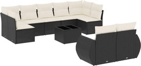 vidaXL 10 részes fekete polyrattan kerti ülőgarnitúra párnákkal