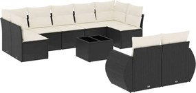 vidaXL 10 részes fekete polyrattan kerti ülőgarnitúra párnákkal