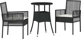 vidaXL Kert étkező szett 3 pcs Fekete polirattan