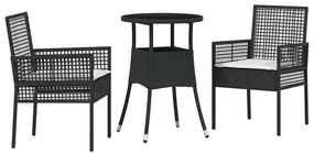 vidaXL Kert étkező szett 3 pcs Fekete polirattan