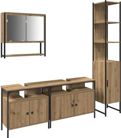 vidaXL Fürdőszoba bútor szett polcokkal 4 pcs kézműves tölgy Faanyag