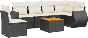 vidaXL 7 részes fekete polyrattan kerti ülőgarnitúra párnával