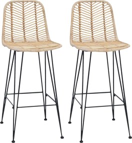 vidaXL Bárszék 2 pcs Természetes 44,5 x 53 x 111 cm Rattan és Vas