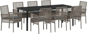 vidaXL Kert étkező szett párnával 9 pcs Szürke polirattan