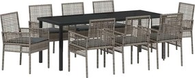 vidaXL Kert étkező szett párnával 9 pcs Szürke polirattan