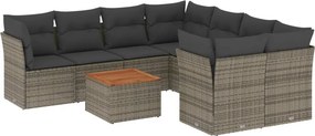 vidaXL 9 részes szürke polyrattan kerti ülőgarnitúra párnákkal