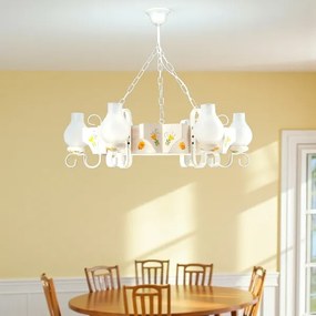 Brilagi - Láncos csillár QUEEN 6xE14/40W/230V bükk/krémszínű