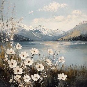 Vászonkép Canvas Tájkép Hegyek Tátra Tó Völgy Virágok 40x40