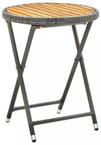 szürke polyrattan és tömör akácfa teázóasztal 60 cm