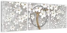 Fehér fa virágokkal képe (órával) (90x30 cm)