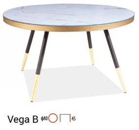 Vega B dohányzóasztal 80 cm Fehér márvány - Fekete