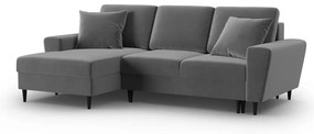 Világosszürke bársony kinyitható tárolóhelyes sarokkanapé (bal oldali-heverő résszel) Kyoto – Cosmopolitan Design