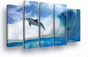 Vászonkép 150x100 Delfin hullám óceán tenger ugrás nap természet művészet