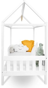 Gyermek ház alakú ágy korláttal és ágyráccsal New Baby CASTELLO 160x80 cm fehér
