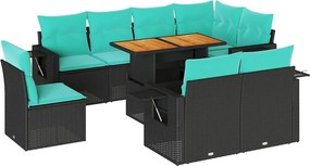 vidaXL 9 részes fekete polyrattan kerti ülőgarnitúra párnákkal