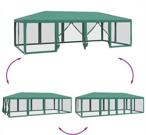 Zöld HDPE rendezvénysátor 12 hálós oldalfallal 8 x 4 m