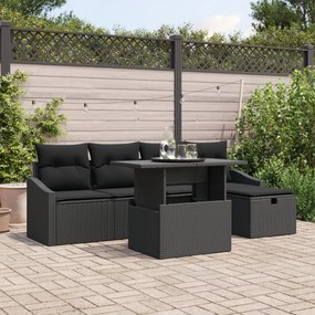 6 részes kerti kanapészett párnákkal - Fekete poly rattan