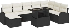 vidaXL Kerti Kanapé Szett párnával 9 pcs Fekete és krémszínű