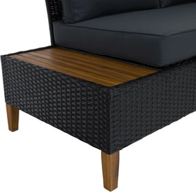 Kerti rattan szett, akácfa, fekete/szürke/természetes, MALKOM