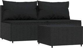 vidaXL 3 részes fekete polyrattan kerti ülőgarnitúra párnákkal