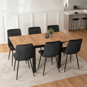 szett étkezőasztal MAX 80-160 cm craft tölgy/fekete és 6 szék PERU fekete