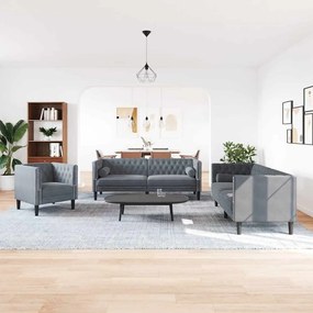 Kanapé Szett 3 pcs Sötétszürke Bársony