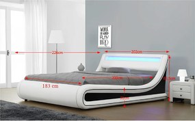 dupla ágy RGB LED világítással, fehér/fekete, 180x200, MANILA NEW