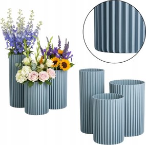 3 Db-os Szürke-kék Váza Szett virágos kozmetikai kiegészítők tartó