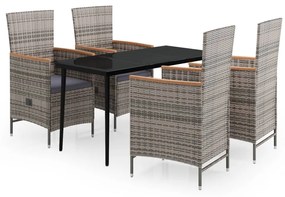 vidaXL 5 részes szürke kerti étkezőgarnitúra párnákkal