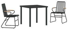 3 darabos Kerti Étkezőszett Fekete PVC Rattan