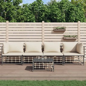 5 részes antracitszürke polyrattan kerti ülőgarnitúra párnákkal