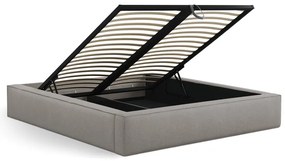 Világosszürke kárpitozott ágyneműtartós franciaágy ágyráccsal 140x200 cm Simon Darren – Micadoni