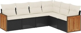 vidaXL 6 részes fekete polyrattan kerti ülőgarnitúra párnákkal