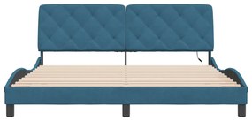 kék bársony ágykeret LED-ekkel matrac nélkül 180 x 200 cm