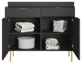 Sentia komód 105 cm, kétajtós két fiókkal - fekete / aranysárga