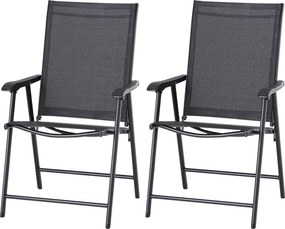 Outsunny Összecsukható Szék Karfával 2db-os Csomag Kemping Szék Horgász Szék Fém Fekete 58 x 64 x 94 cm | Aosom